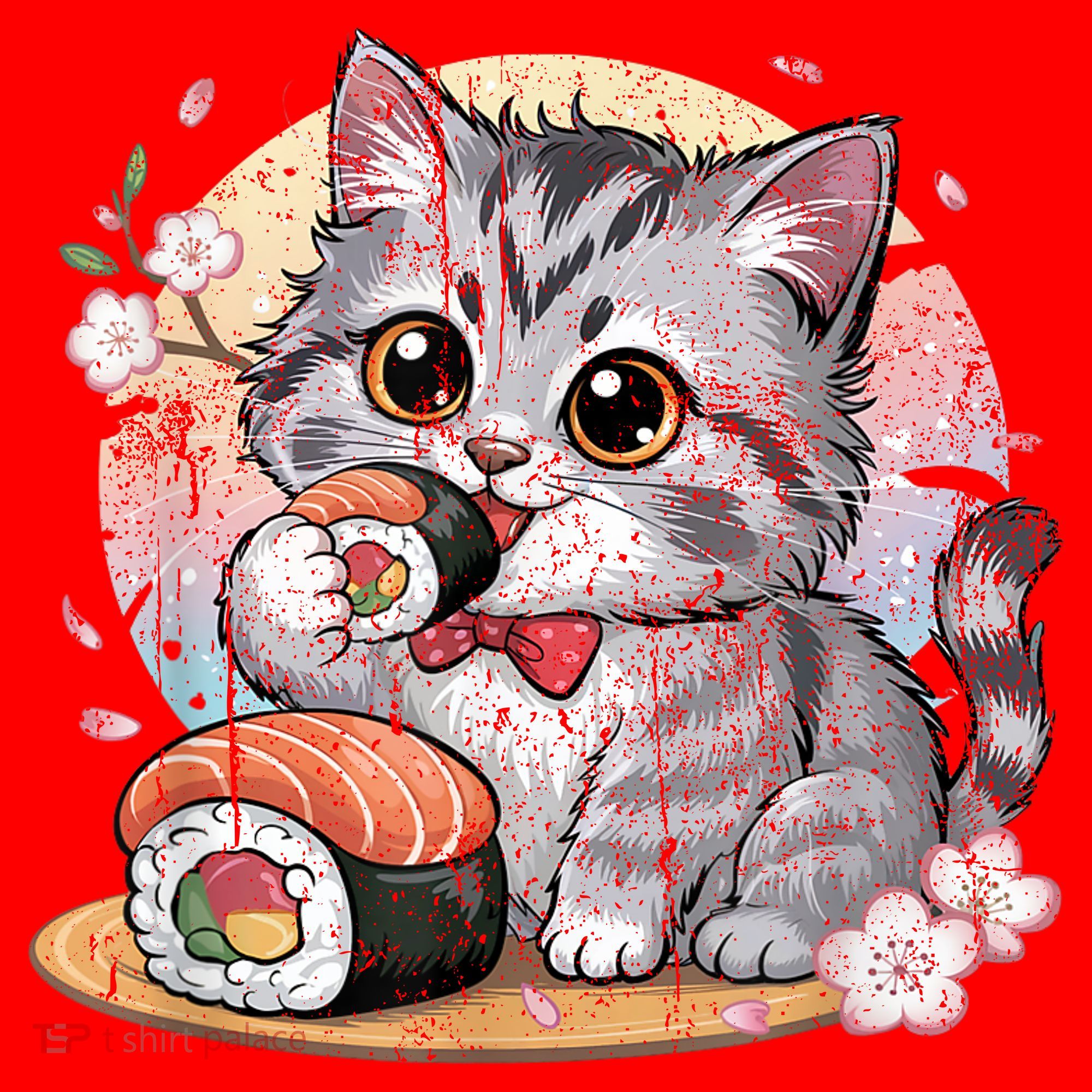 Kawaii Cat Eating Sushi Cute Anime For Cat Lovers Santa Hat