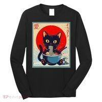 Kawaii Cat Eating Ramen Noodles Funny Anime Irls Teens Cat  Long Sleeve Shirt thumb 0