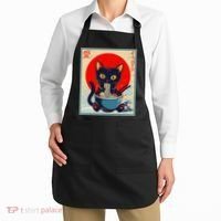 Kawaii Cat Eating Ramen Noodles Funny Anime Irls Teens Cat  Apron thumb 2