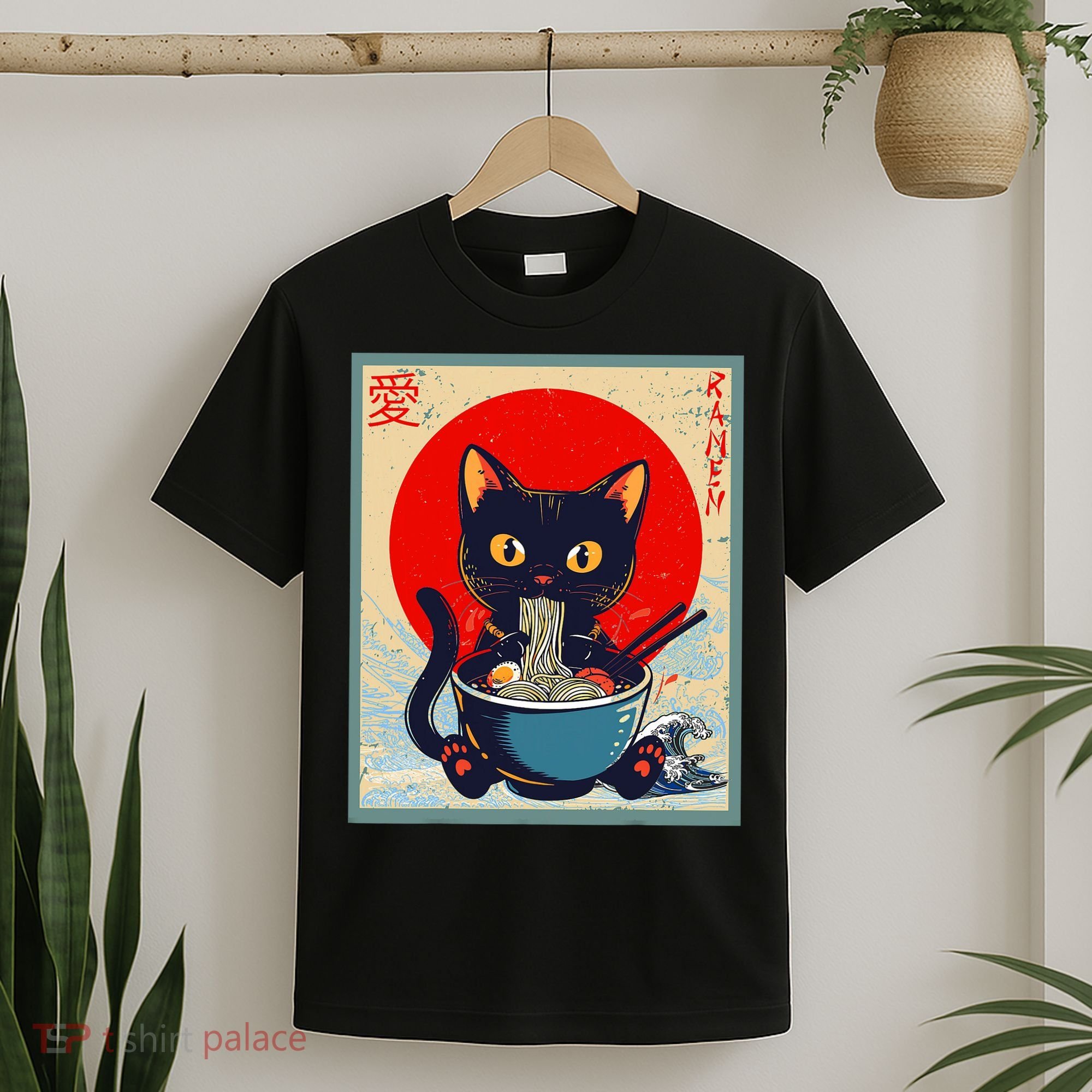 Kawaii Cat Eating Ramen Noodles Funny Anime Irls Teens Cat  T-Shirt