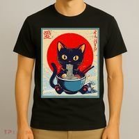 Kawaii Cat Eating Ramen Noodles Funny Anime Irls Teens Cat  T-Shirt thumb 3