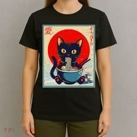 Kawaii Cat Eating Ramen Noodles Funny Anime Irls Teens Cat  T-Shirt thumb 4