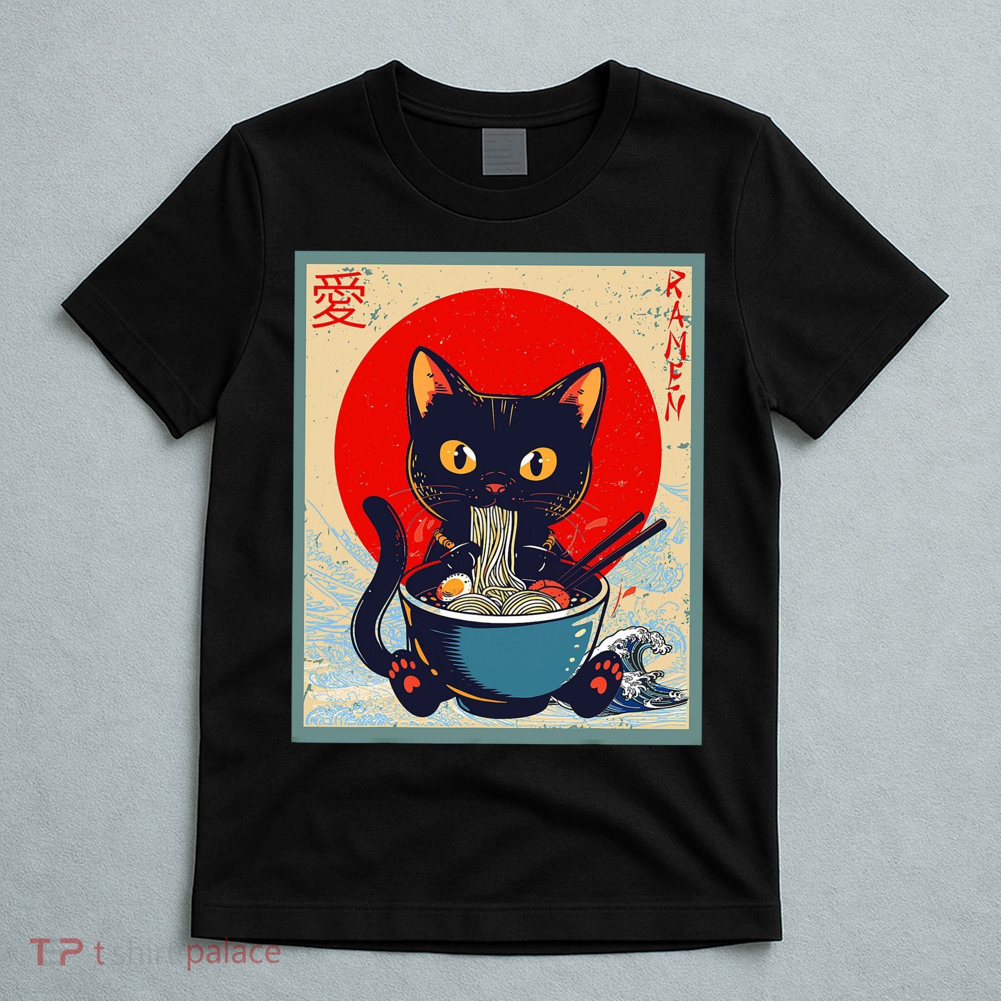 Kawaii Cat Eating Ramen Noodles Funny Anime Irls Teens Cat  T-Shirt