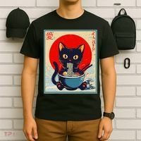 Kawaii Cat Eating Ramen Noodles Funny Anime Irls Teens Cat  T-Shirt thumb 6