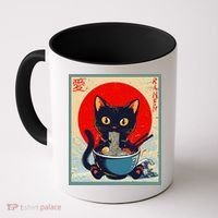 Kawaii Cat Eating Ramen Noodles Funny Anime Irls Teens Cat  Coffee Mug thumb 0