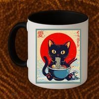 Kawaii Cat Eating Ramen Noodles Funny Anime Irls Teens Cat  Coffee Mug thumb 2