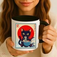 Kawaii Cat Eating Ramen Noodles Funny Anime Irls Teens Cat  Coffee Mug thumb 3