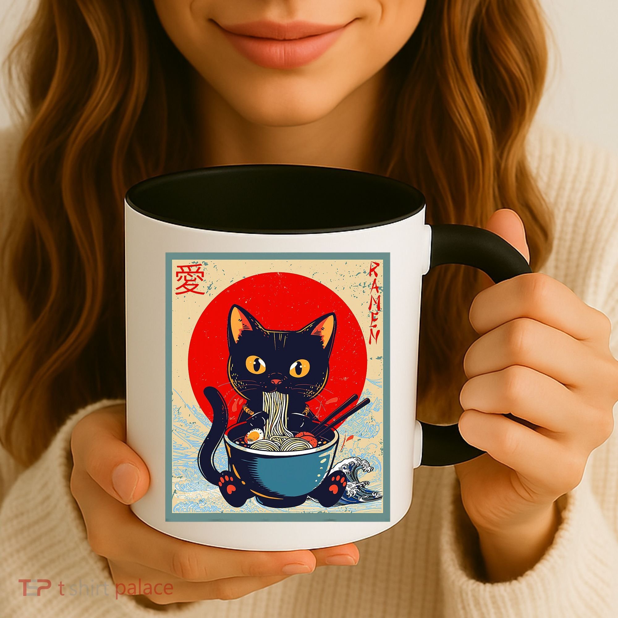 Kawaii Cat Eating Ramen Noodles Funny Anime Irls Teens Cat  Coffee Mug