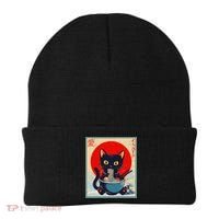 Kawaii Cat Eating Ramen Noodles Funny Anime Irls Teens Cat  Beanie thumb 0