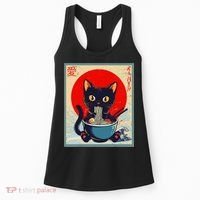 Kawaii Cat Eating Ramen Noodles Funny Anime Irls Teens Cat  Women's Tank Top thumb 0