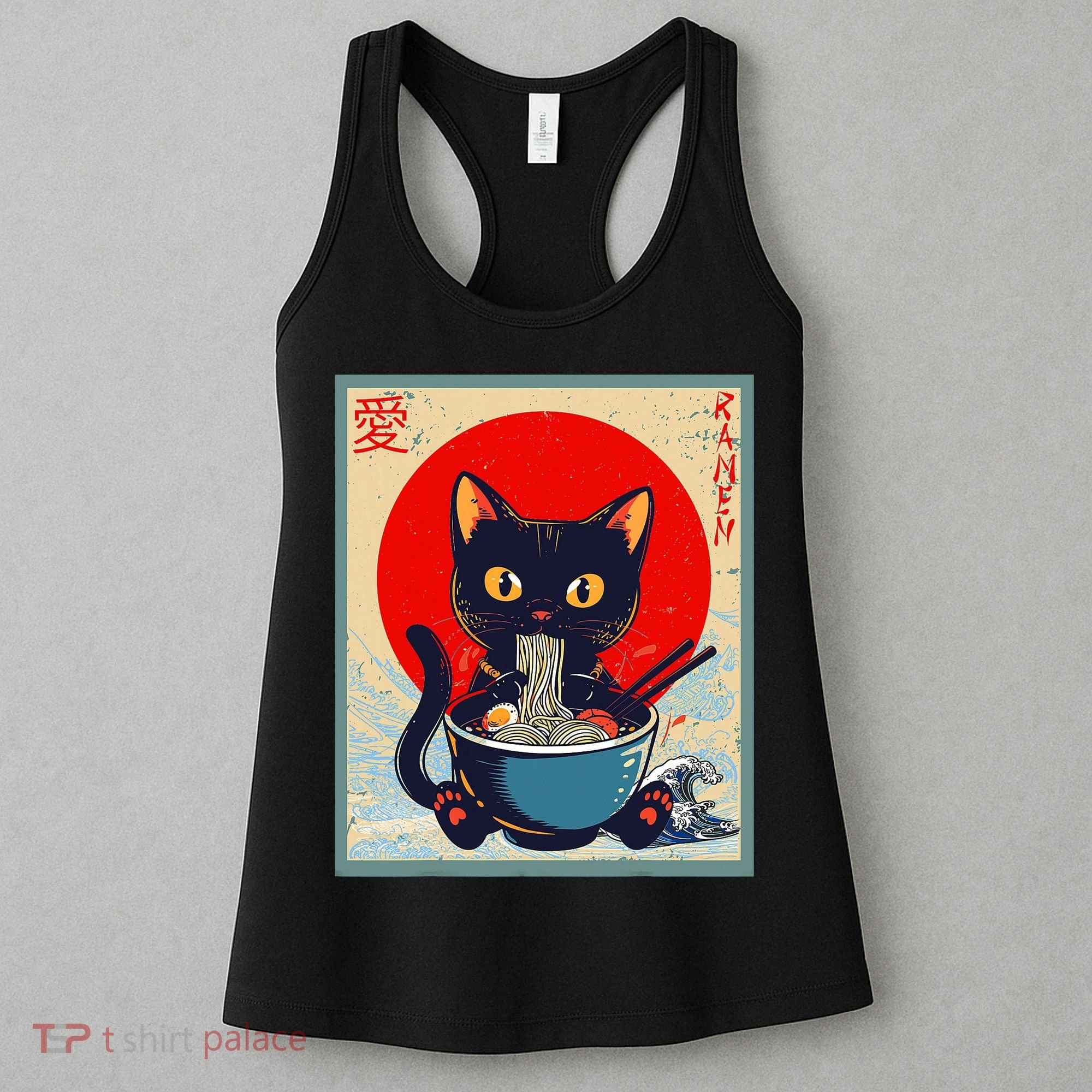 Kawaii Cat Eating Ramen Noodles Funny Anime Irls Teens Cat  Women's Tank Top