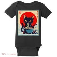 Kawaii Cat Eating Ramen Noodles Funny Anime Irls Teens Cat  Baby Bodysuit thumb 0