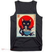 Kawaii Cat Eating Ramen Noodles Funny Anime Irls Teens Cat  Tank Top thumb 0