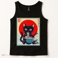Kawaii Cat Eating Ramen Noodles Funny Anime Irls Teens Cat  Tank Top thumb 2