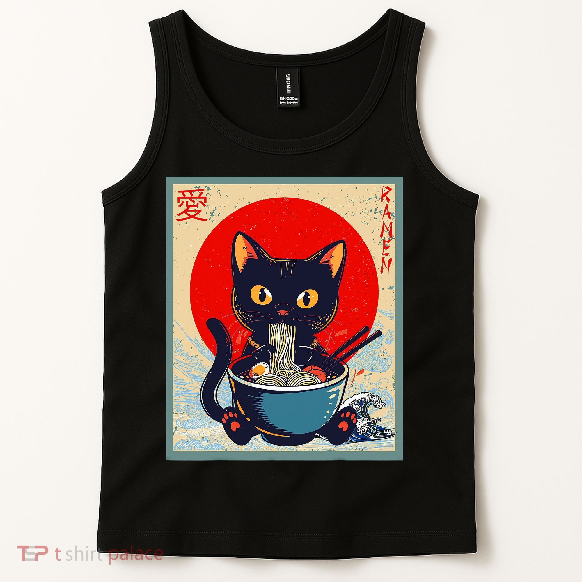 Kawaii Cat Eating Ramen Noodles Funny Anime Irls Teens Cat  Tank Top