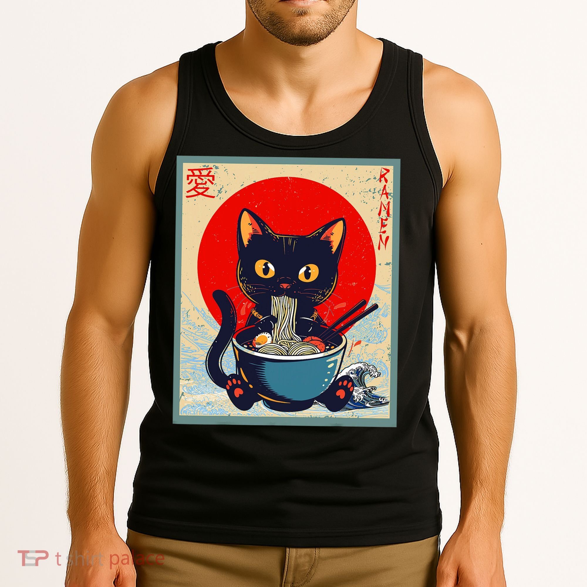 Kawaii Cat Eating Ramen Noodles Funny Anime Irls Teens Cat  Tank Top