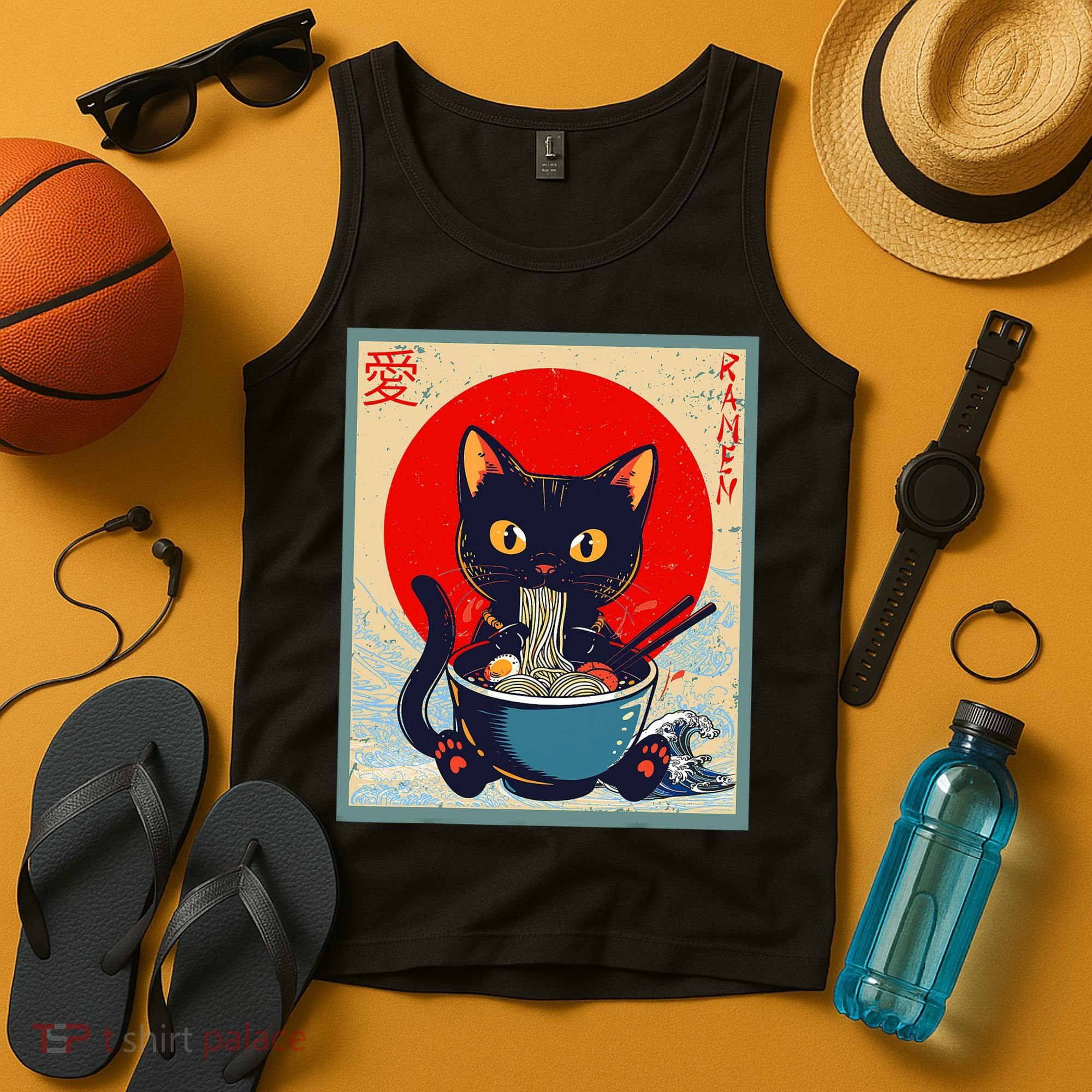 Kawaii Cat Eating Ramen Noodles Funny Anime Irls Teens Cat  Tank Top