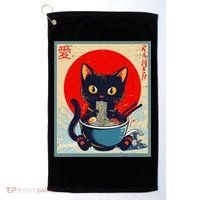 Kawaii Cat Eating Ramen Noodles Funny Anime Irls Teens Cat  Golf Towel thumb 0