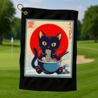 Kawaii Cat Eating Ramen Noodles Funny Anime Irls Teens Cat  Golf Towel thumb 1