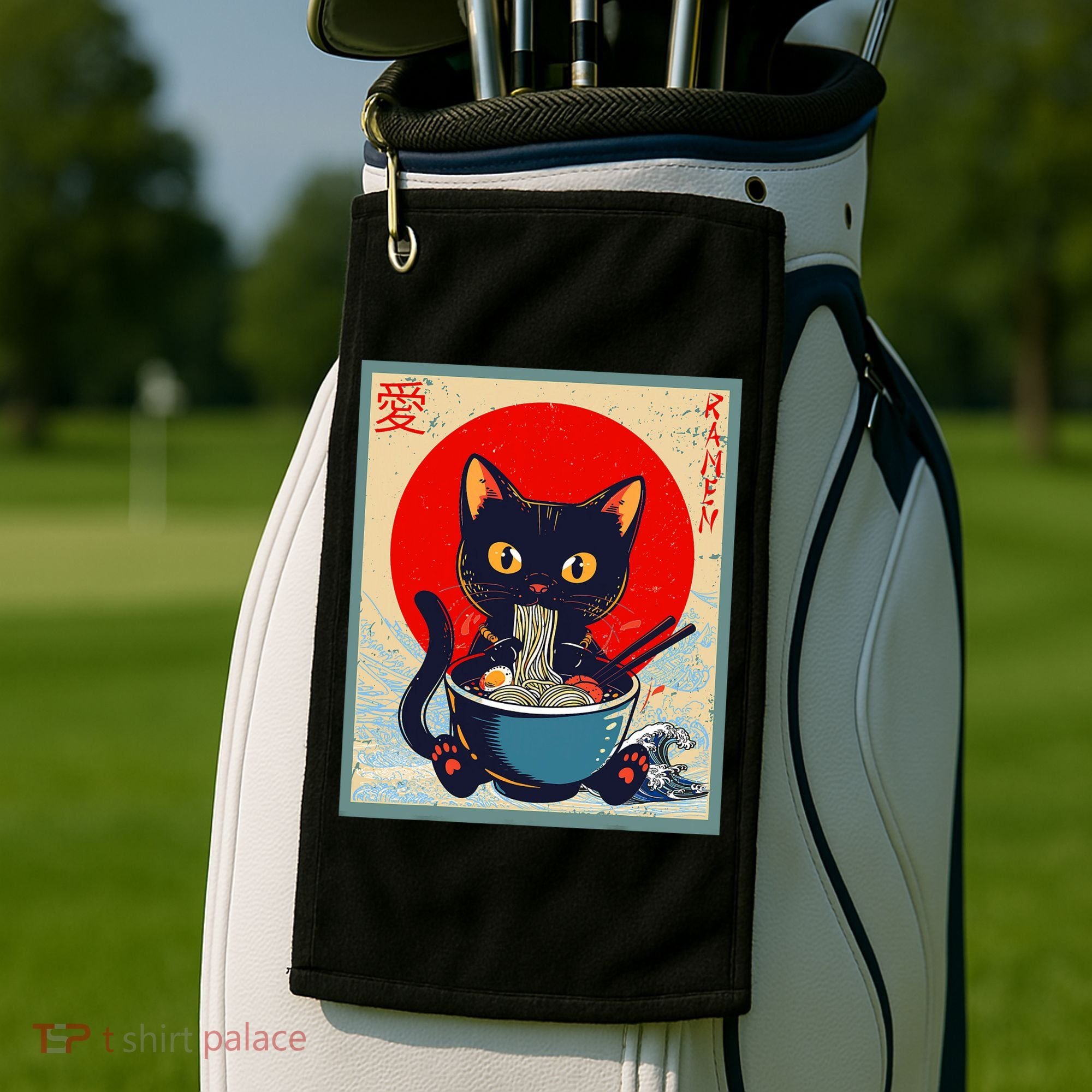 Kawaii Cat Eating Ramen Noodles Funny Anime Irls Teens Cat  Golf Towel