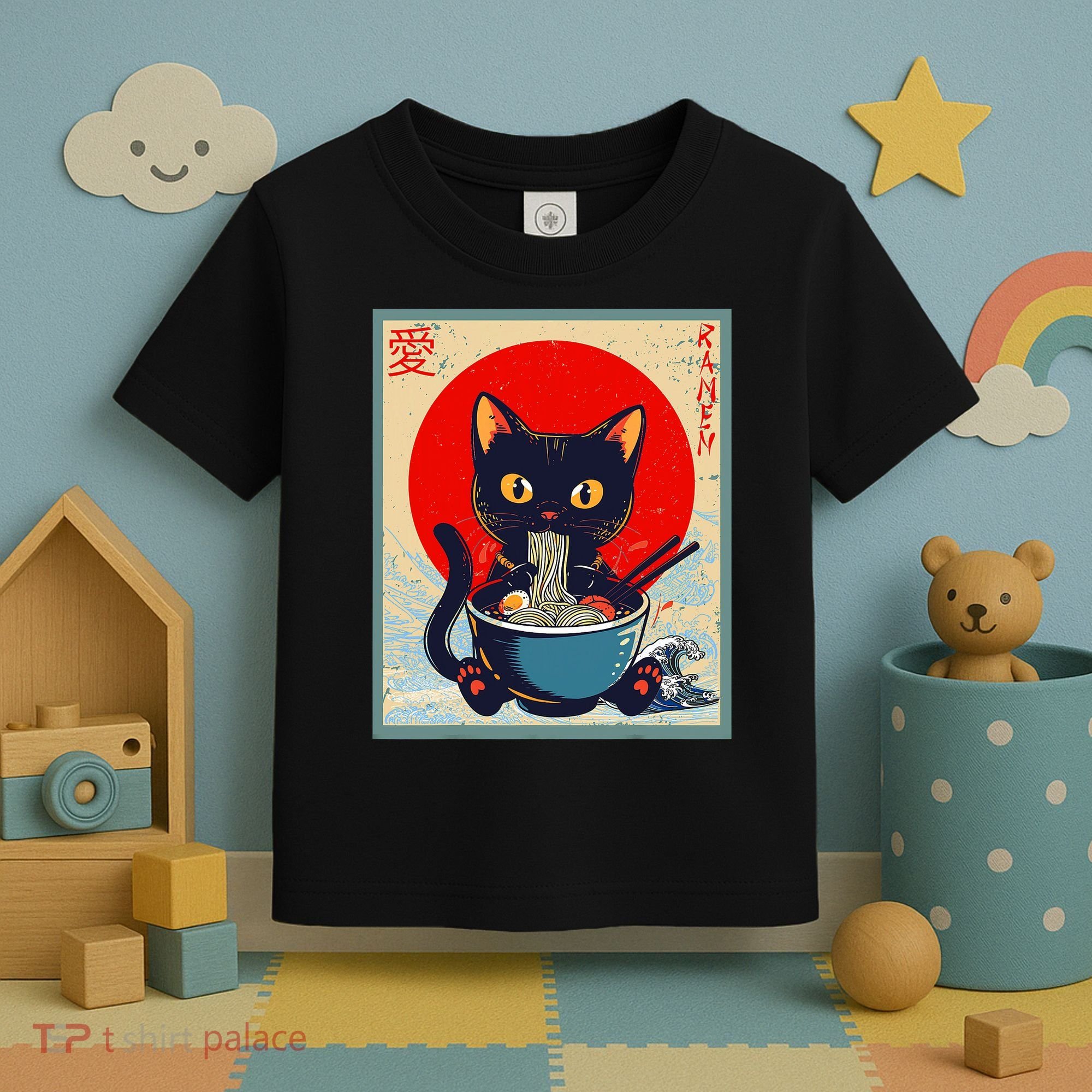 Kawaii Cat Eating Ramen Noodles Funny Anime Irls Teens Cat  Toddler T-Shirt