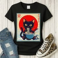 Kawaii Cat Eating Ramen Noodles Funny Anime Irls Teens Cat  Women's T-Shirt thumb 3