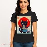 Kawaii Cat Eating Ramen Noodles Funny Anime Irls Teens Cat  Women's T-Shirt thumb 4