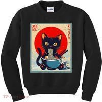 Kawaii Cat Eating Ramen Noodles Funny Anime Irls Teens Cat  Kids Sweatshirt thumb 0