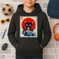 Kawaii Cat Eating Ramen Noodles Funny Anime Irls Teens Cat  Kids Hoodie thumb 2