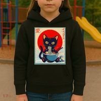 Kawaii Cat Eating Ramen Noodles Funny Anime Irls Teens Cat  Kids Hoodie thumb 3