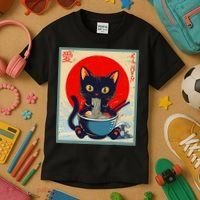 Kawaii Cat Eating Ramen Noodles Funny Anime Irls Teens Cat  Kids T-Shirt thumb 3