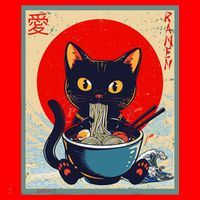 Kawaii Cat Eating Ramen Noodles Funny Anime Irls Teens Cat  Santa Hat thumb 1