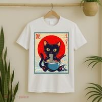 Kawaii Cat Eating Ramen Noodles Funny Anime Girl Cat T-Shirt thumb 2