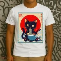 Kawaii Cat Eating Ramen Noodles Funny Anime Girl Cat T-Shirt thumb 3