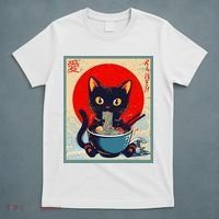 Kawaii Cat Eating Ramen Noodles Funny Anime Girl Cat T-Shirt thumb 5