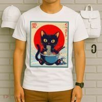 Kawaii Cat Eating Ramen Noodles Funny Anime Girl Cat T-Shirt thumb 6