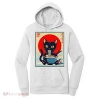 Kawaii Cat Eating Ramen Noodles Funny Anime Girl Cat Women's Hoodie thumb 0