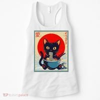 Kawaii Cat Eating Ramen Noodles Funny Anime Girl Cat Women's Tank Top thumb 0