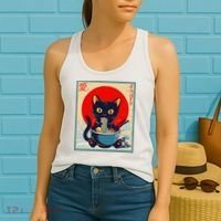Kawaii Cat Eating Ramen Noodles Funny Anime Girl Cat Women's Tank Top thumb 2
