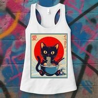 Kawaii Cat Eating Ramen Noodles Funny Anime Girl Cat Women's Tank Top thumb 3