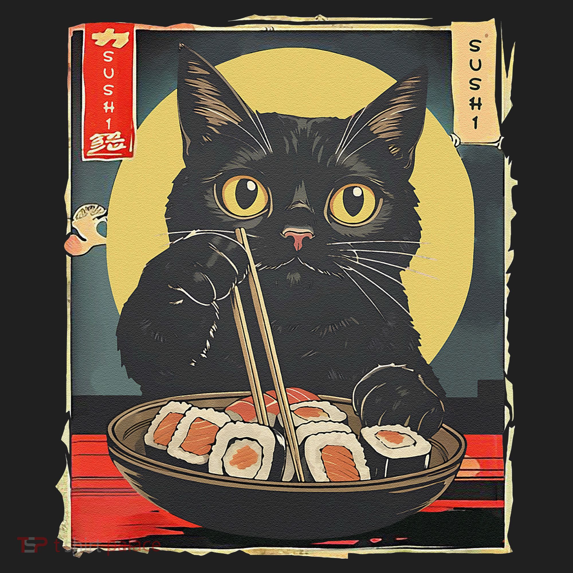 Kawaii Cat Eating Sushi Funny Japanese Anime Cute Cat Beanie
