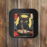 Kawaii Cat Eating Sushi Funny Japanese Anime Cute Cat Coaster thumb 0