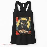Kawaii Cat Eating Sushi Funny Japanese Anime Cute Cat Women's Tank Top thumb 0