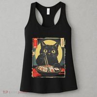 Kawaii Cat Eating Sushi Funny Japanese Anime Cute Cat Women's Tank Top thumb 3