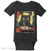 Kawaii Cat Eating Sushi Funny Japanese Anime Cute Cat Baby Bodysuit thumb 0