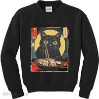 Kawaii Cat Eating Sushi Funny Japanese Anime Cute Cat Kids Sweatshirt thumb 0