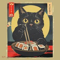Kawaii Cat Eating Sushi Funny Japanese Anime Cute Cat Long Sleeve Shirt thumb 2