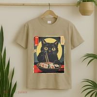 Kawaii Cat Eating Sushi Funny Japanese Anime Cute Cat T-Shirt thumb 2