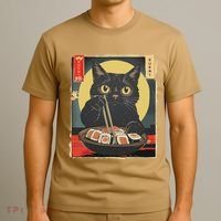Kawaii Cat Eating Sushi Funny Japanese Anime Cute Cat T-Shirt thumb 3