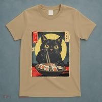 Kawaii Cat Eating Sushi Funny Japanese Anime Cute Cat T-Shirt thumb 5
